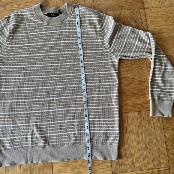 Theory Mens Medium Riland Crew St Eco Breach Sweater Beige Striped Crewneck - Picture 7 of 8